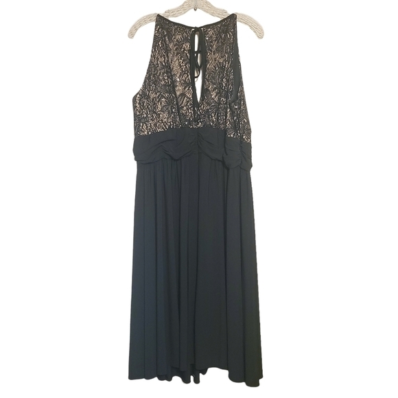 R&M Richards | Black & Taupe Lace Rouched Waist Cocktail Dress (Size 18W) - Picture 16 of 16
